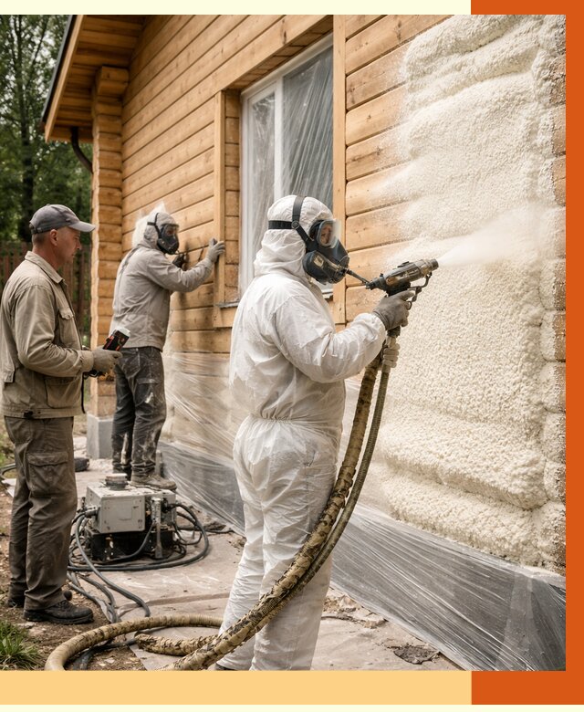 Утепление дома из бруса ППУ в Костомукше от 3928 руб/м2 под ключ | ТепломастерКтм